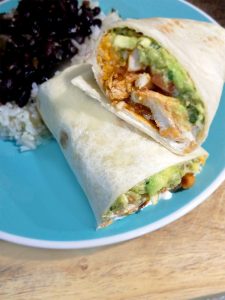 Chicken Burrito Supreme with Black Beans and Rice for dinner