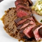 Sous Vide Steak recipe over whiskey pan sauce