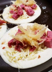 Reuben Tacos Recipe Cooking in Pan