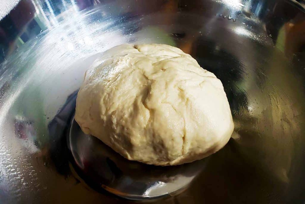 dough in a metal bowl