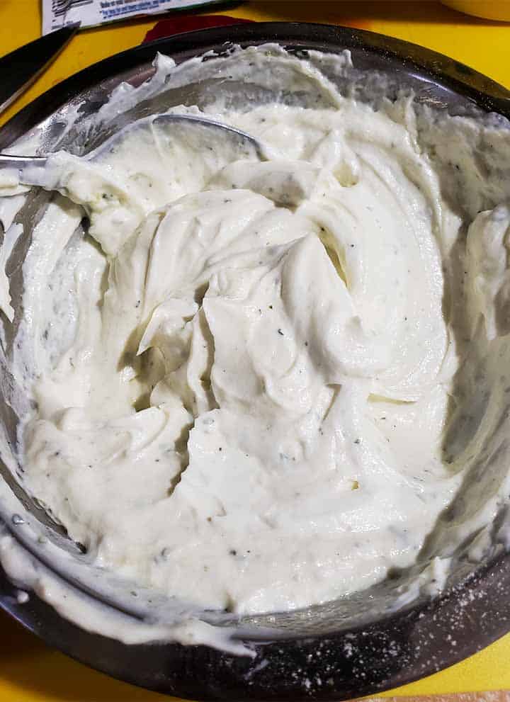 greek yogurt with ranch seasoning in small mixing bowl
