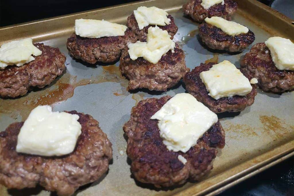 feta cheese melted on lamb sliders