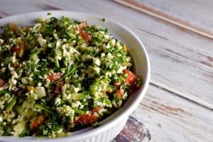 middle eastern chopped salad in a bowl