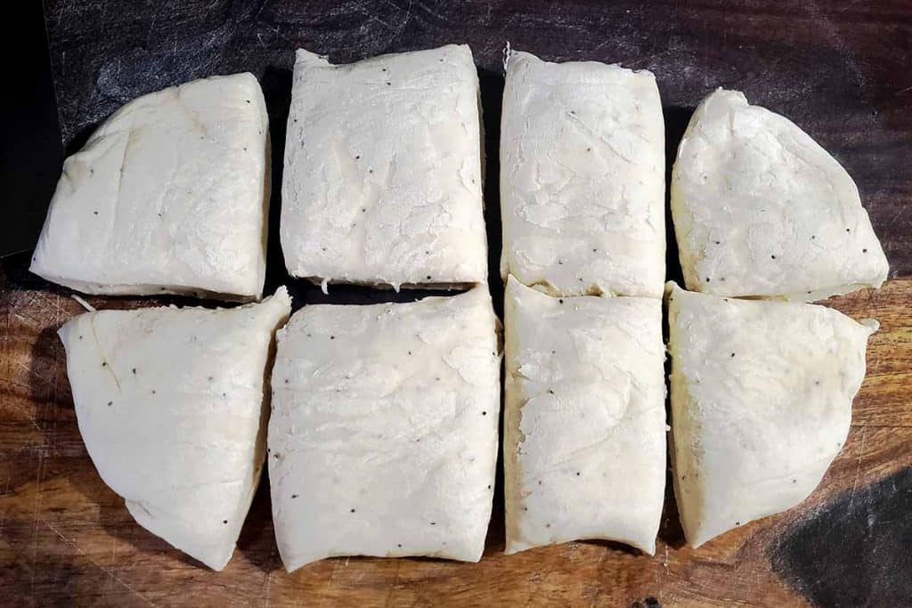 everything dinner rolls cut into squares