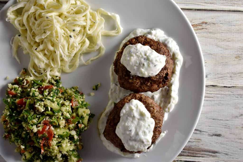 lamb kibbeh with tzatziki