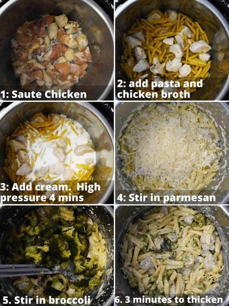 Step by step instructions for making chicken alfredo in the 