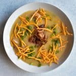 overhead shot of loaded baked potato soup