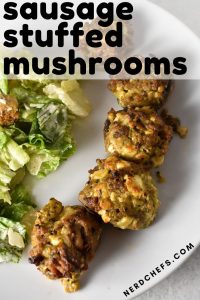 sausage stuffed mushrooms with feta cheese and salad