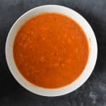 instant pot red pepper soup in a white bowl