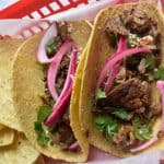 instant pot barbacoa tacos with pickled red onions and cilantro
