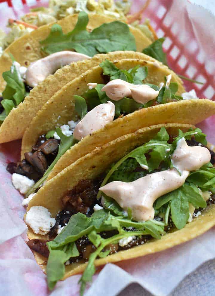 Mushrooms tacos on a corn tortilla