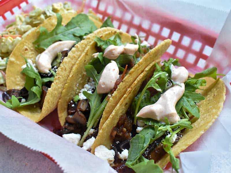 mushroom tacos in a corn tortilla