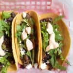 mushroom tacos in a red basket