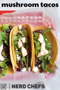 mushroom tacos in a red basket